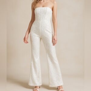PrettyLittleThing White Strapless Sequin Jumpsuit